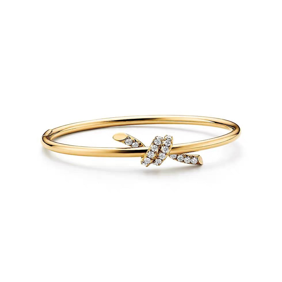 Tiffany Style Knot Cubic Zirconia 18K Gold-Plated Bangle