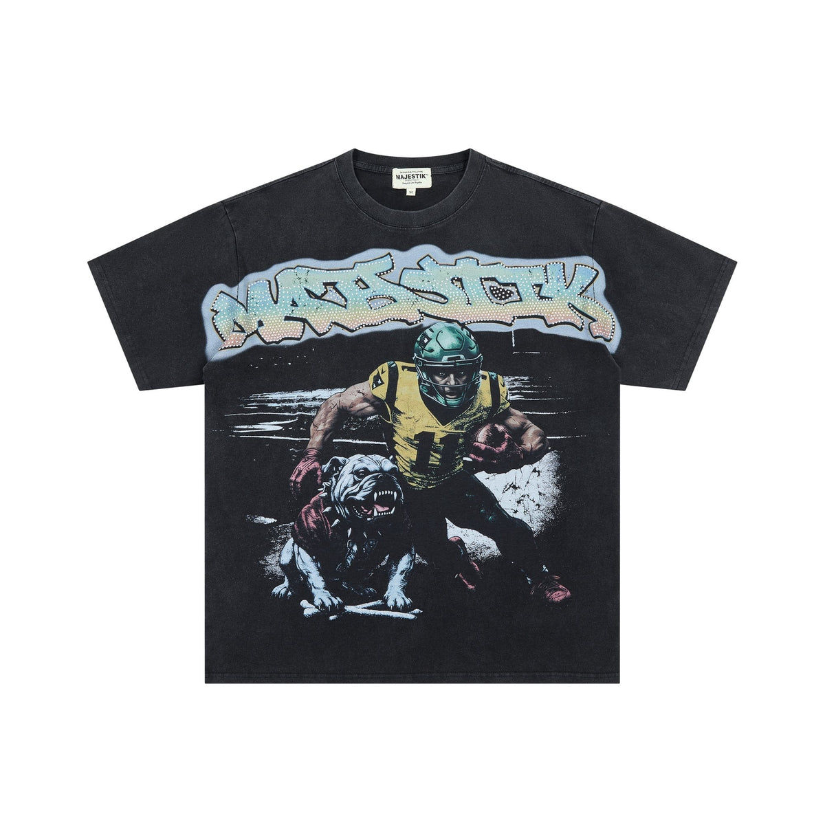 MAJESTIK Bulldog Football Graphic Cropped T-Shirt