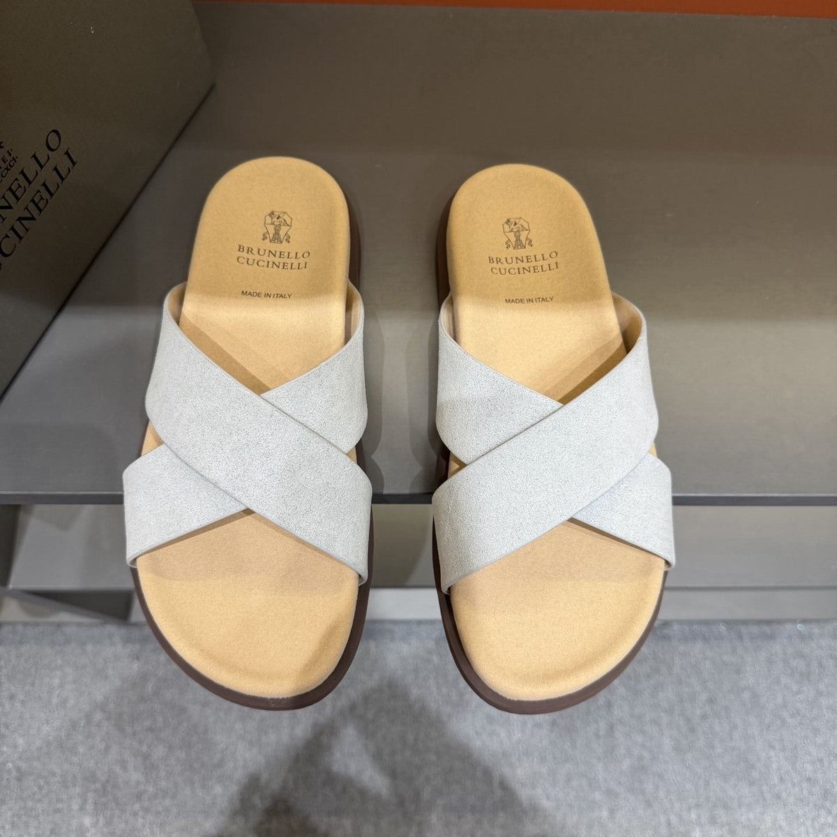 Brunello Cucinelli Men's Cross-Strap Slide Sandals - Contoured Footbed