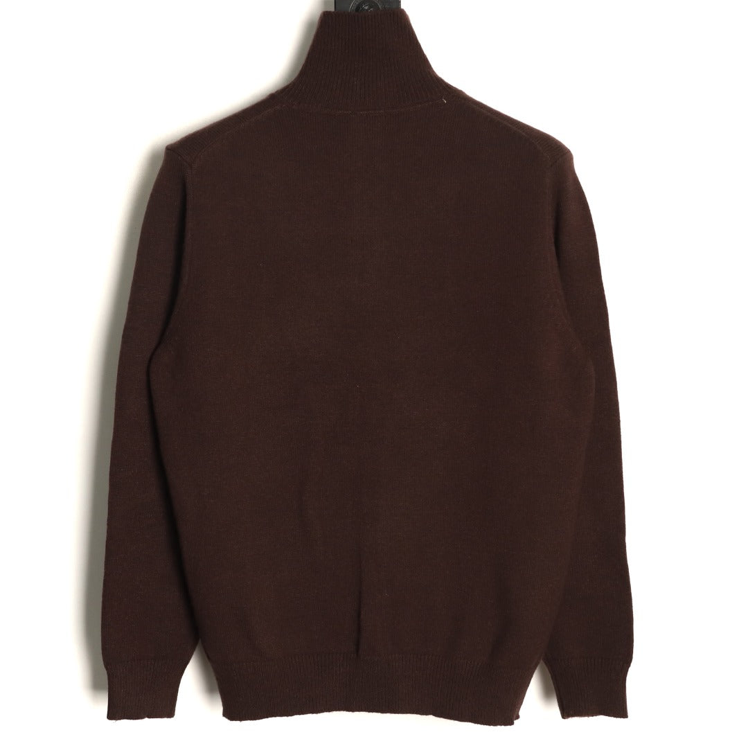 Burberry Equestrian Emblem Half-Zip Knit Sweater - Dark Brown